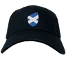 Just in: EMB Canterbury's Scotland Shield Flex Drill Cap in black featuring a shield with the iconic blue and white saltire emblem.