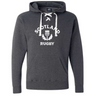 The WRS S&S Activewear Nations of Rugby Scotland Rugby Hockey Hoodie is a dark grey hoodie with white drawstrings, "Scotland Rugby" and a thistle emblem on the chest—ideal for fans wanting comfort and style. Made to order.