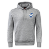 The Scotland Shield Club Hoodie by EMB Canterbury is made of sweatshirt fleece, featuring a drawstring hood, front pocket, and a small blue and white shield emblem on the chest—ideal for rugby supporters.