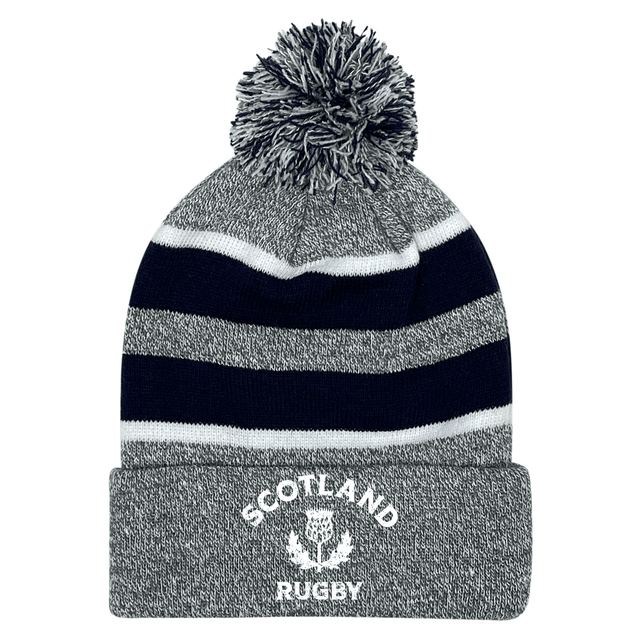 Embroidered Nations of Rugby Scotland Hooped Pom-Pom Beanie by EMB Augusta.