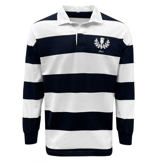 Men's Nations of Rugby Scotland Vintage Hooped Classic Jersey with embroidered crest by EMB Mudoo.