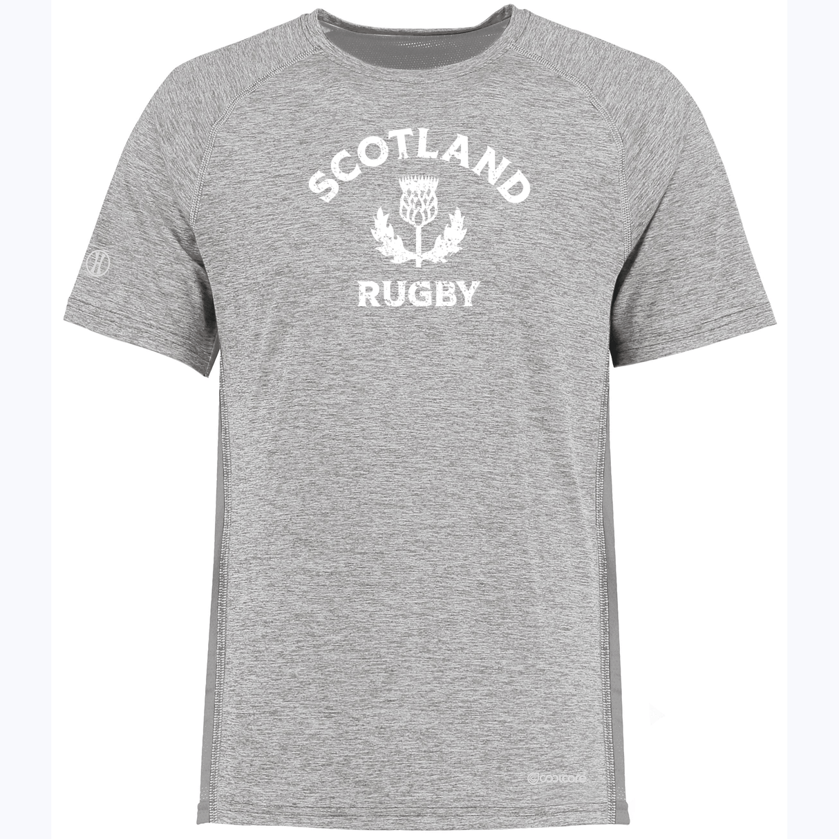 A grey Nations of Rugby Scotland Rugby Electrify Training Tee shirt with white text, from the brand WRS Augusta.