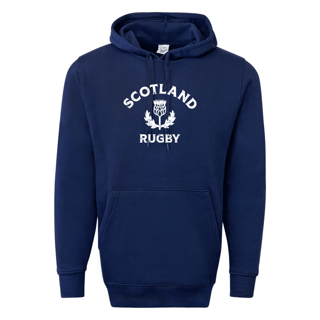 A Nations of Rugby Scotland Rugby 60/40 Pullover Hoodie in blue with white text by WRS Augusta.