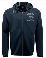 A navy hoody with the words cba rugby on it. This EMB Canterbury CBA Rugby Tonal Embroidered Canterbury Tempo Full-Zip Hoody features moisture-wicking technology to keep you dry during intense workouts.
