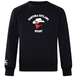 An ultra-soft black sweatshirt, the Ventura Outlaws Rugby Club Crew Sweatshirt by WRS Canterbury, features an embroidered CCC logo and a bold "Ventura Outlaws Rugby" text next to an image of a bandana-clad hat.