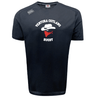 The Ventura Outlaws Rugby Tempo Vapodri T-Shirt by Canterbury, offered by WRS Canterbury, is a black rugby shirt featuring the "Ventura Outlaws Rugby" text and a logo showcasing a hat and bandana. It's designed with VapoDri technology to ensure you stay cool and dry.