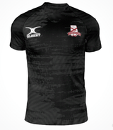 Pre-order the Alabama Rugby Alliance Gilbert Training Tee by Custom GIL AXI (closes 8/1): A black short-sleeve athletic shirt with subtle patterns, Gilbert logo on right chest, and crest on left. Please allow for production time before delivery.