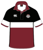 The Harvard Business Alumni Canterbury Traditional Ahunga Jersey by Custom CCC MUD features black, white, and maroon horizontal stripes, a maroon collar, the Canterbury logo, and a chest crest. (Order by 7/16; delivery in 8-10 weeks.).