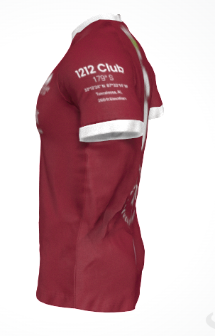 The Alabama Rugby Foundation Red Match Jersey by Custom GIL AXI is a maroon short-sleeve shirt with white collar and sleeve cuffs, featuring white printed text on the chest and shoulder.