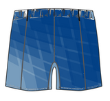 LOGA Canterbury Yokohama Match Shorts by Custom CCC MUD: blue athletic shorts featuring a subtle diagonal pattern, dark side seams, and a fitted waistband.