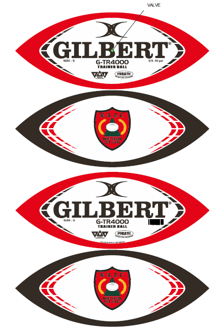 Four Northeastern Gilbert G-TR400 balls (Size 5) by Custom GIL SAV are shown, each displaying the brand logo, model info, and a red and yellow NBCC crest at the center of two of the designs.