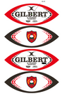 Four Northeastern Gilbert G-TR400 balls (Size 5) by Custom GIL SAV are shown, each displaying the brand logo, model info, and a red and yellow NBCC crest at the center of two of the designs.
