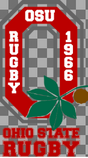 The Stahl's Ohio State University Alumni Full Size HP Logo features a red "O" with "OSU," "Rugby," and "1966" in white, a green buckeye leaf, plus "Ohio State Rugby" below.