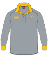 The Montgomery Yellowhammers Classic Canterbury Jersey by Custom CCC MUD features long grey sleeves, yellow collar and cuffs, plus chest logos. Order by 5/31.