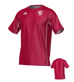 Maroon New Saint Andrews College Ashdown Canterbury Kirra Performance Tee with a white logo on the chest and a smaller version of the shirt shown from the back.