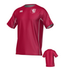 Maroon New Saint Andrews College Ashdown Canterbury Kirra Performance Tee with a white logo on the chest and a smaller version of the shirt shown from the back.