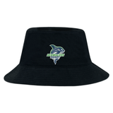 Black cotton twill Seattle Seawolves Crusher Bucket Hat with EMB Alpha Broder rugby team logo.