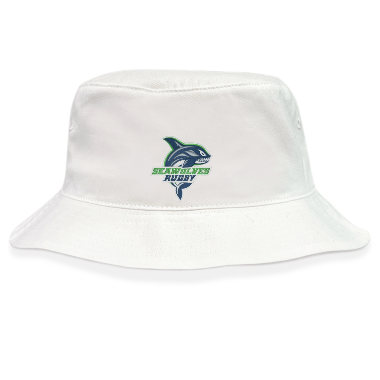 Cotton twill Seattle Seawolves Crusher Bucket Hat with EMB Alpha Broder rugby logo.