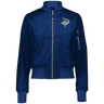 The Women's Seattle Seawolves Flight Bomber Jacket by EMB Augusta is a lightweight blue Micron™ polyester bomber with a zippered front, ribbed cuffs, dolphin logo on the chest, and sleeve pocket—ideal for showcasing your Seawolves spirit.