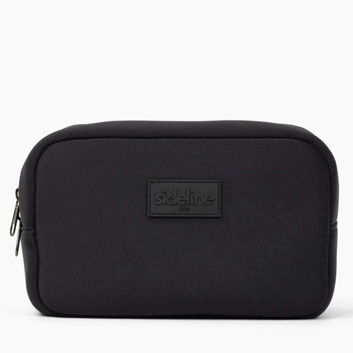 The Original Side Line Bag by SLB is a black rectangular waterproof neoprene pouch with a stitched "sideline LNDN" logo patch—ideal for female athletes to stay organized.