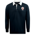 The EMB Mudoo West Potomac RFC Classic Long Sleeve Solid Rugby Jersey features a navy body, white collar, and the official school crest, crafted from a durable cotton-poly blend for comfort and style.