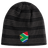 A South Africa Shield Beanie by EMB Canterbury in black with gray stripes, featuring a South African flag emblem on the front.