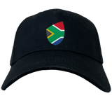 The South Africa Shield Flex Drill Cap by EMB Canterbury sports a South African flag design emblem on its front.