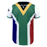 Back view of a Nations of Rugby South Africa Sevens Rugby Flag Jersey by Admiral featuring the South African flag design and the text "South Africa 7s" on the upper back, celebrating Nations of Rugby.