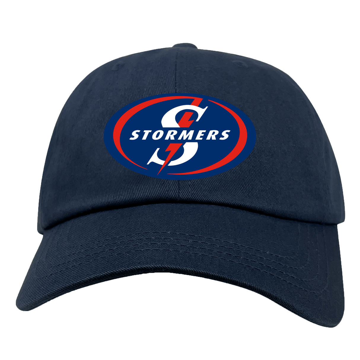 A navy Stormers Rugby Cotton Twill Dad Cap with the word Starks on it by EMB Alpha Broder.