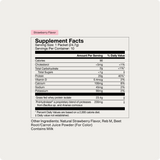 Supplement Facts label for Momentous Whey Protein Isolate 10-Travel Packs, strawberry flavor, featuring grass-fed protein, nutritional values, ingredients list, and serving size per travel pack from Momentous.