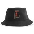 Aging Alabama Rugby Players Sustainable Bucket Hat by EMB S&S Activewear featuring an outline of Alabama with a red graphic of a devil-like figure holding a scythe and the text “HARD”.
