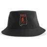 Aging Alabama Rugby Players Sustainable Bucket Hat by EMB S&S Activewear featuring an outline of Alabama with a red graphic of a devil-like figure holding a scythe and the text “HARD”.