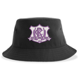 Western Carolina University Sustainable Bucket Hat in black, featuring a purple and white emblem that reads “Western Carolina Rugby 1990.”