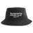 Introducing the Hornets Rugby Club 1977 Sustainable Bucket Hat by EMB S&S Activewear—a black casual bucket hat featuring "hornets RUGBY CLUB 1977" embroidered in white on the front, crafted from recycled polyester for a stylish and eco-friendly accessory.