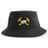 Mother Lode Sustainable Bucket Hat in black recycled polyester, featuring a logo with two crossed yellow pickaxes, a rugby ball, and the text “Mother Lode Rugby.”
