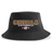 Introducing the Godzilla Rugby Football Club Sustainable Bucket Hat by EMB S&S Activewear—a black casual bucket hat made from recycled polyester for an eco-friendly update on a classic style. It features “GODZILLA RUGBY FOOTBALL CLUB” embroidered in bold orange and white lettering, a pink flower design, and “19 93” stitched in white beneath the main text.