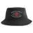 The Santa Rosa Youth Rugby Sustainable Bucket Hat by EMB S&S Activewear is a black, eco-friendly bucket hat featuring a red rose with green leaves and “Santa Rosa Youth Rugby” printed above and below the illustration.