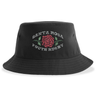 The Santa Rosa Youth Rugby Sustainable Bucket Hat by EMB S&S Activewear is a black, eco-friendly bucket hat featuring a red rose with green leaves and “Santa Rosa Youth Rugby” printed above and below the illustration.