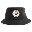 Introducing the Society of Iowa Rugby Referees Sustainable Bucket Hat by EMB S&S Activewear—a black, unstructured bucket hat adorned with a circular front logo featuring pink flowers and “Society of Iowa Rugby Referees.” Both stylish and eco-friendly, it’s the perfect accessory to show your support on and off the field.