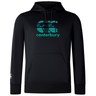 The Canterbury Tartan CCC Club Lightweight Hoodie by WRS Canterbury is a lightweight black hoodie with a teal CCC Kiwi tartan logo, featuring a cozy hood and kangaroo pocket.