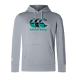 Lightweight gray hoodie with a front pocket, featuring the Canterbury logo in green and black on the chest. The product is the Canterbury Tartan CCC Club Lightweight Hoodie by WRS Canterbury.