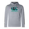 Lightweight gray hoodie with a front pocket, featuring the Canterbury logo in green and black on the chest. The product is the Canterbury Tartan CCC Club Lightweight Hoodie by WRS Canterbury.