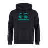 The Canterbury Tartan CCC Club Hoodie from WRS Canterbury offers a black design featuring the iconic teal CCC logo on the front and sleeve, crafted from cozy sweatshirt fleece for ultimate comfort.