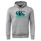 The Canterbury Tartan CCC Club Hoodie by WRS Canterbury is a gray club hoodie crafted from soft sweatshirt fleece with a front pocket. It features a large stylized CCC logo and "Canterbury" in teal on the chest.