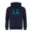 The Canterbury Tartan CCC Club Hoodie by WRS Canterbury in navy blue showcases a prominent "CCC Canterbury" logo in teal and white on the front. Crafted from sweatshirt fleece, it offers exceptional comfort, while three distinctive white lines accentuate the sleeve for a classic style.