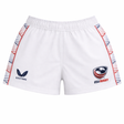 Women's USA Rugby 22/23 RWC Home Pro Short by Castore, featuring the USA Rugby logo, Castore branding, and patterned red, white, and blue side panels.