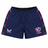 The Women's USA Rugby 22/23 7s RWC Away Pro Short by Castore features navy blue fabric, red and patterned side panels, the USA Rugby logo on the right leg, and the Castore logo on the left.
