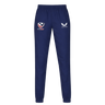 The Womens USA Rugby Weather-resistant Pant by Castore features the team logo on the left thigh and Castore branding on the right, offering stylish comfort in navy blue.