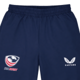 The Womens USA Rugby Weather-resistant Pant by Castore features the USA Rugby logo on the left and the Castore logo on the right—ideal for fans of Castore women's rugby.