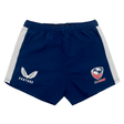 Women's USA Rugby 23/24 Pro Home Shorts by Castore—navy with white side panels, featuring the Castore logo on the left leg and USA Rugby logo on the right; perfect for fans or players.